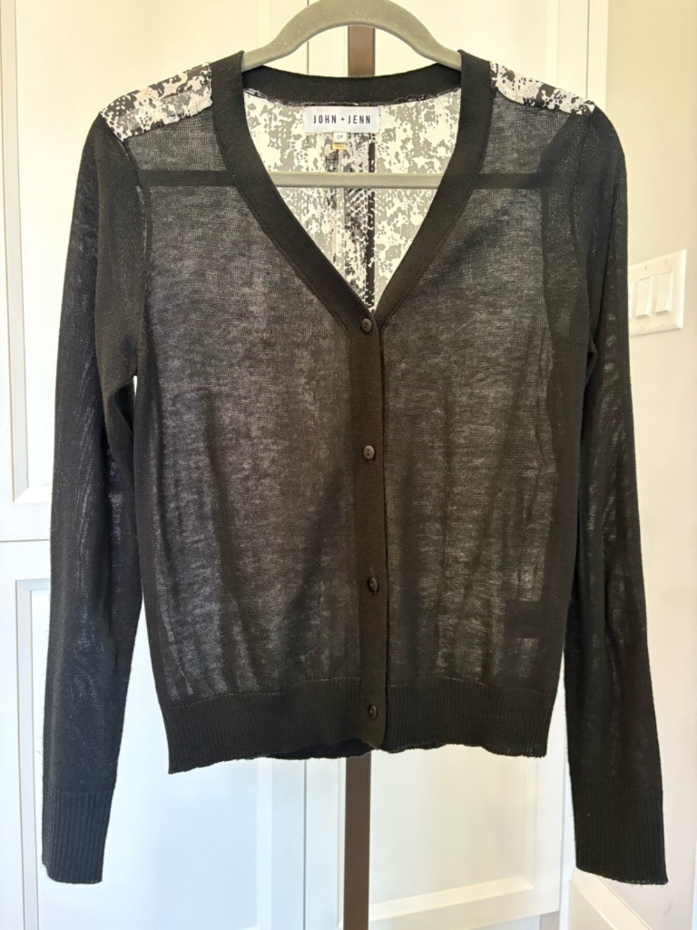 John + Jenn Anthropologie Black Cardigan with 100% Silk Panel Back Size Small